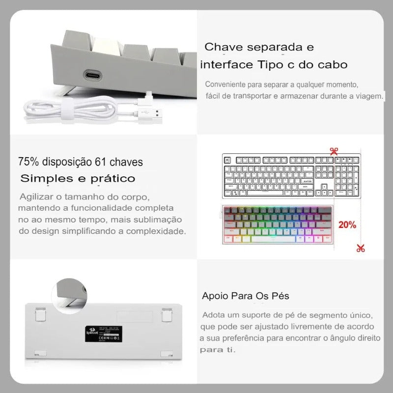 Teclado Gamer Redragon Compacto Fizz Rgb