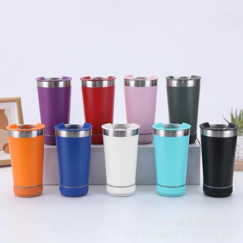Copo Térmico 420 ML com Abridor de Tampa e Som de Caixa com Led Bluetooth