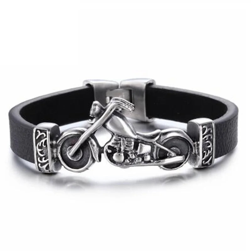 Pulseira de Couro com Fivela de Metal Estilo Motociclista Rock Party