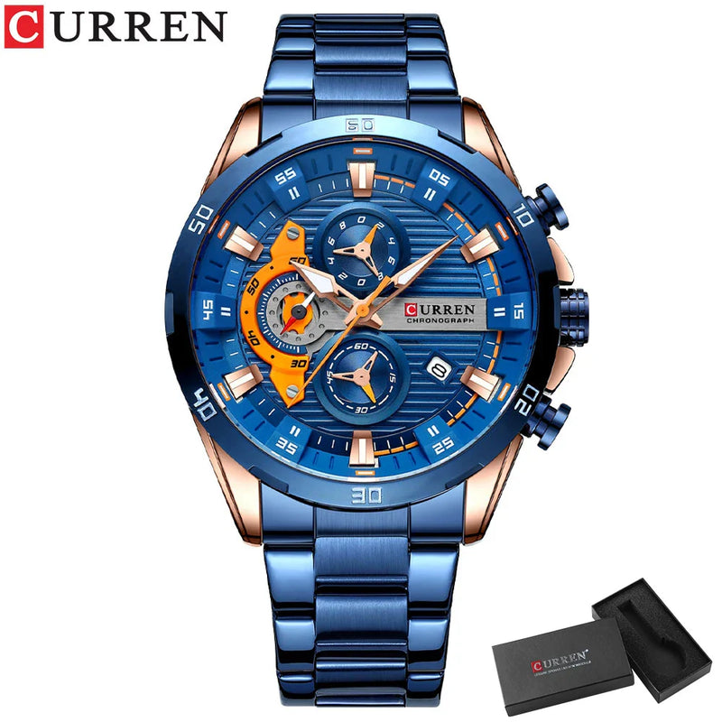 Relógio Masculino Pulseira de Aço Inoxidável CURREN Mostrador Luminoso