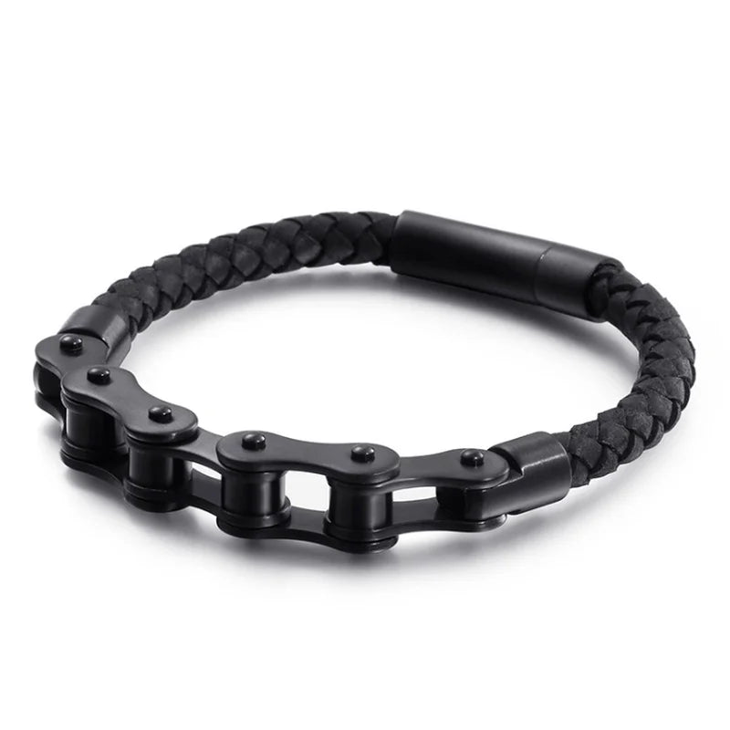 Pulseira de Couro com Fivela de Metal Estilo Motociclista Rock Party