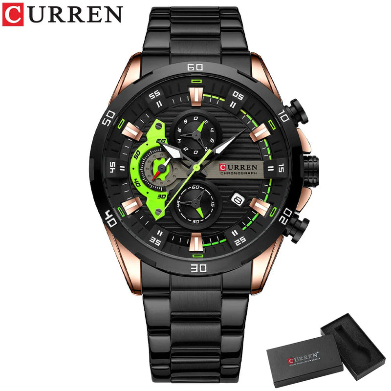 Relógio Masculino Pulseira de Aço Inoxidável CURREN Mostrador Luminoso