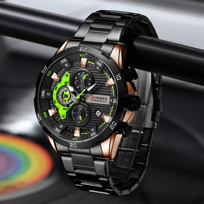 Relógio Masculino Pulseira de Aço Inoxidável CURREN Mostrador Luminoso