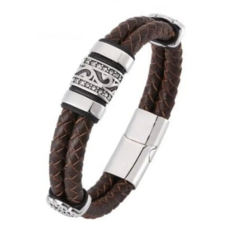 Pulseira de Couro com Fivela de Metal Estilo Motociclista Rock Party