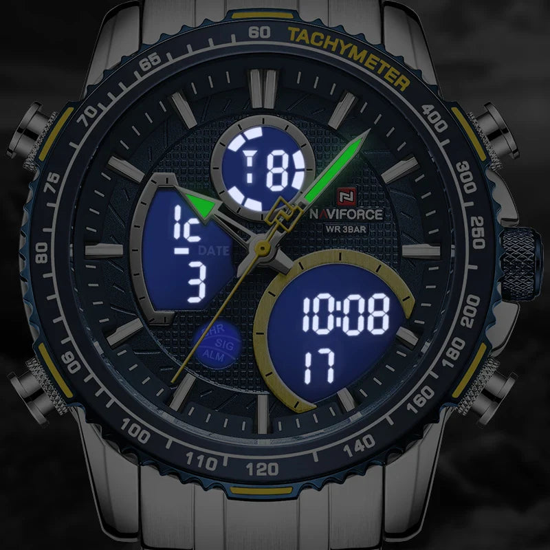 Relógio Masculino Quartzo Militar NAVIFORCE de Luxo Pulseira de Aço À Prova D' Água