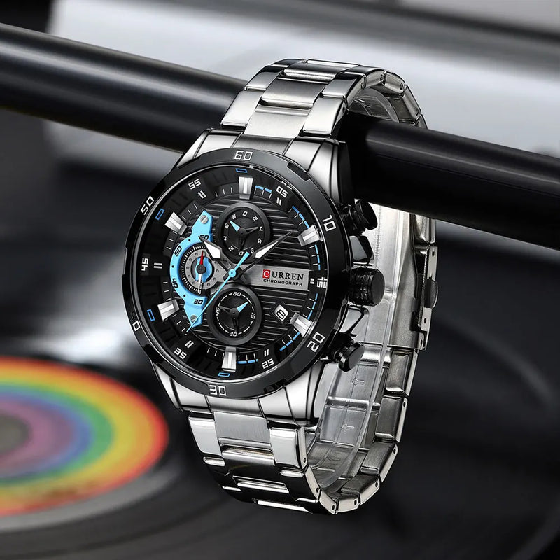 Relógio Masculino Pulseira de Aço Inoxidável CURREN Mostrador Luminoso