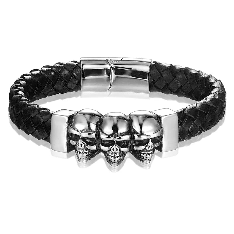 Pulseira de Couro com Fivela de Metal Estilo Motociclista Rock Party