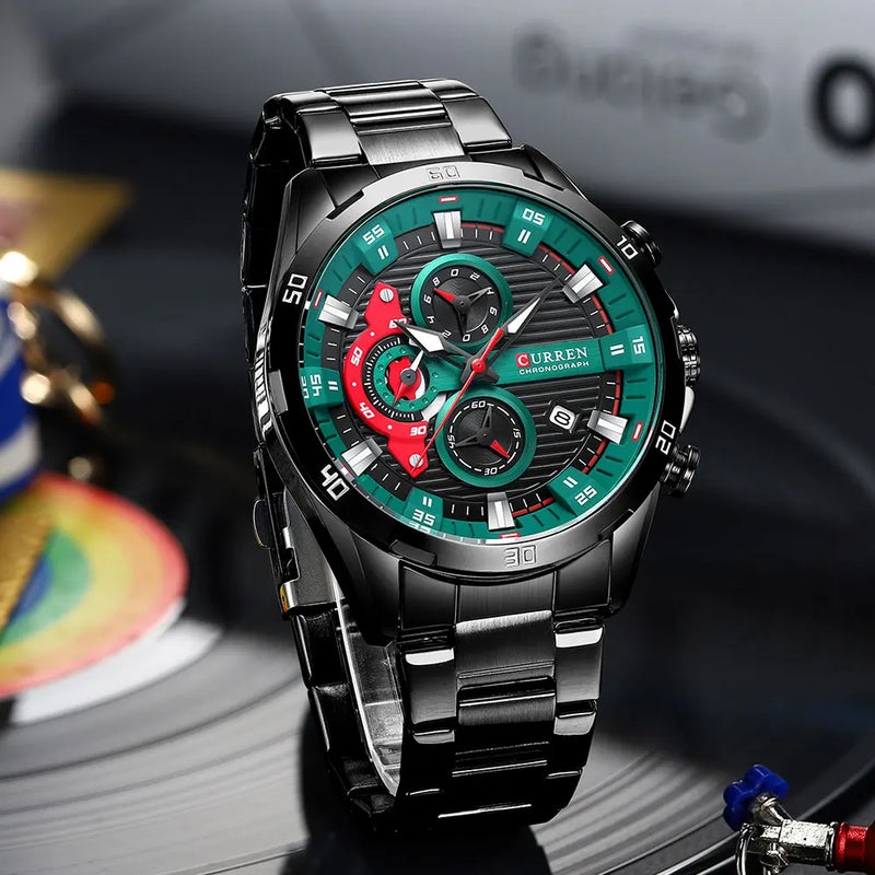 Relógio Masculino Pulseira de Aço Inoxidável CURREN Mostrador Luminoso