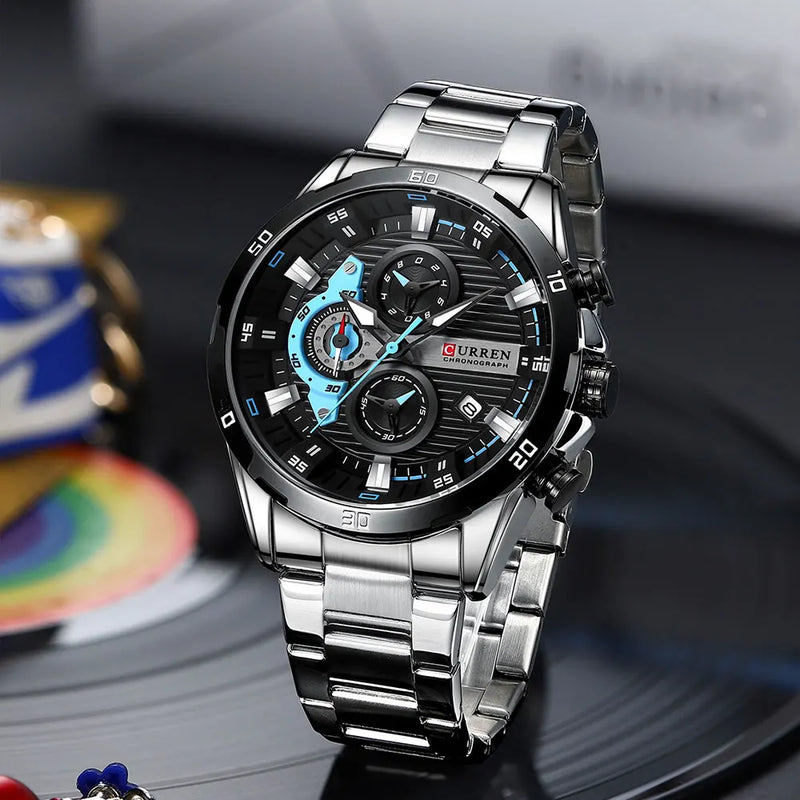 Relógio Masculino Pulseira de Aço Inoxidável CURREN Mostrador Luminoso