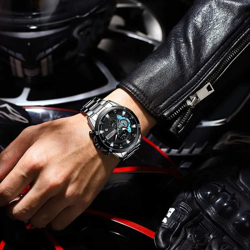 Relógio Masculino Pulseira de Aço Inoxidável CURREN Mostrador Luminoso