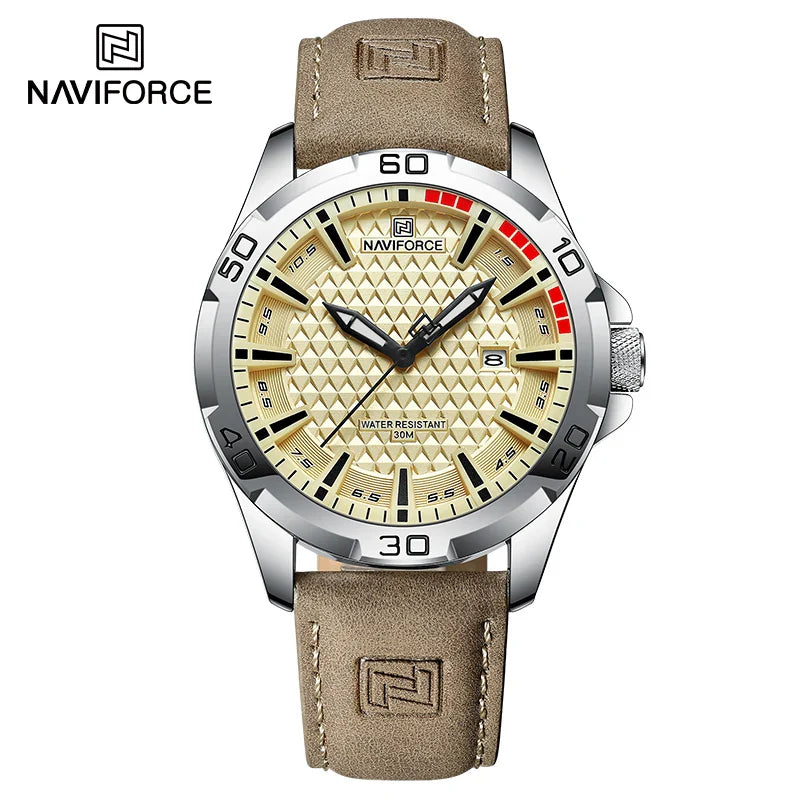Relógio Masculino de Quartzo NAVIFORCE Pulseira de Couro Impermeável