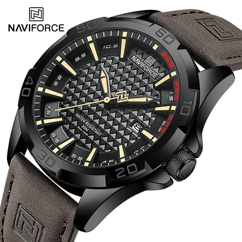 Relógio Masculino de Quartzo NAVIFORCE Pulseira de Couro Impermeável