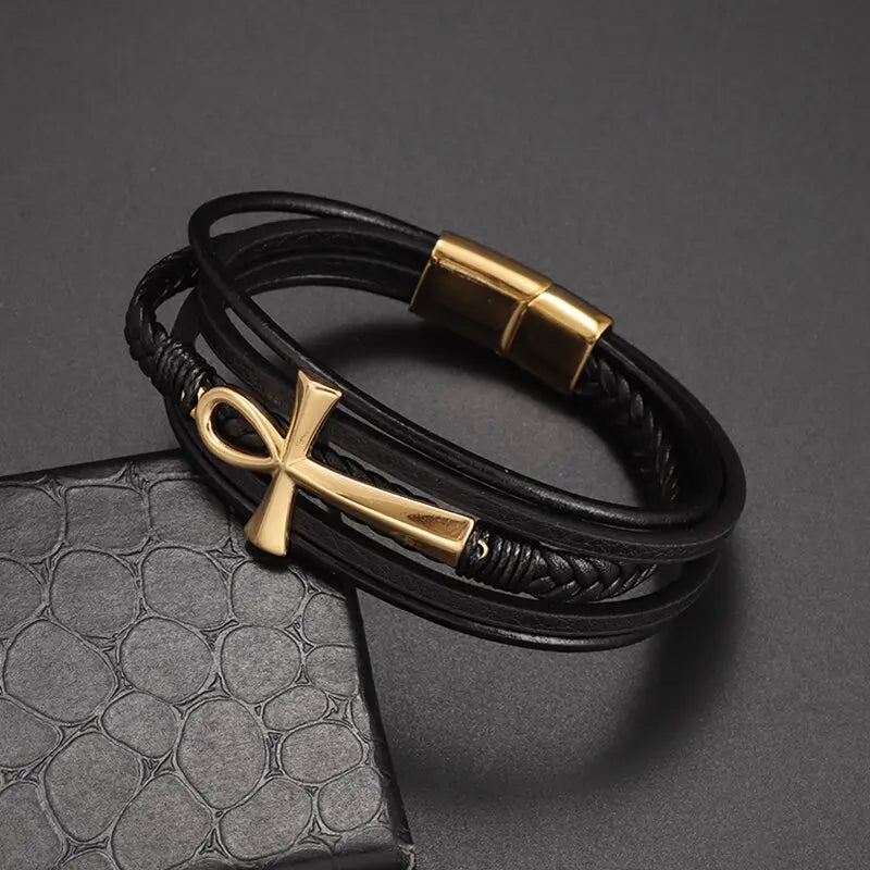 Pulseira de Couro com Fivela de Metal Estilo Motociclista Rock Party
