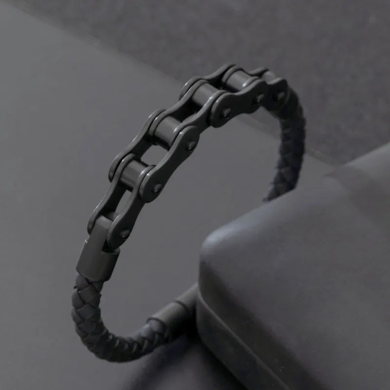 Pulseira de Couro com Fivela de Metal Estilo Motociclista Rock Party