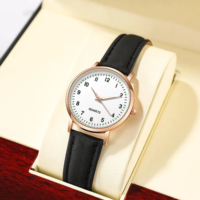 Relógio Feminino de Quartzo de Luxo Luz de Fundo com Pulseira de Couro