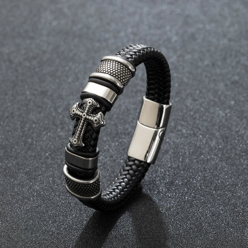 Pulseira de Couro com Fivela de Metal Estilo Motociclista Rock Party