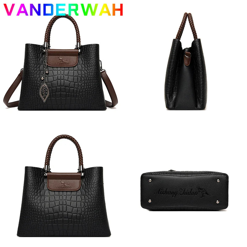 Bolsa Feminina de Couro 3 Camadas Jacaré de Luxo Crossbody