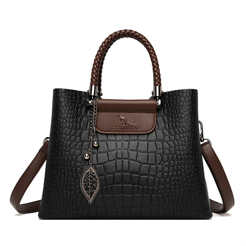 Bolsa Feminina de Couro 3 Camadas Jacaré de Luxo Crossbody