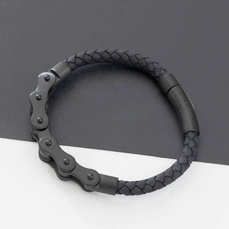 Pulseira de Couro com Fivela de Metal Estilo Motociclista Rock Party