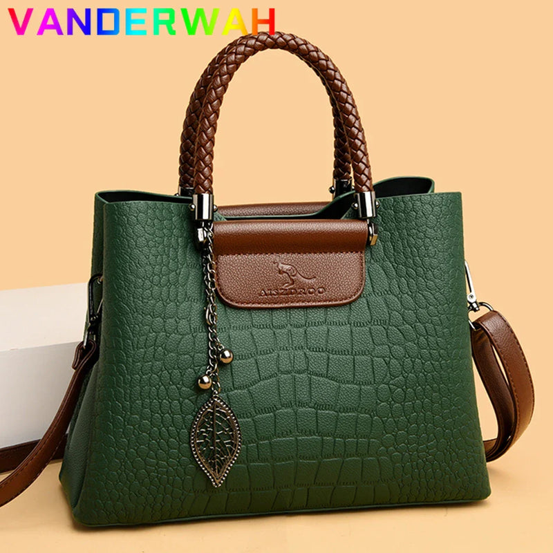 Bolsa Feminina de Couro 3 Camadas Jacaré de Luxo Crossbody