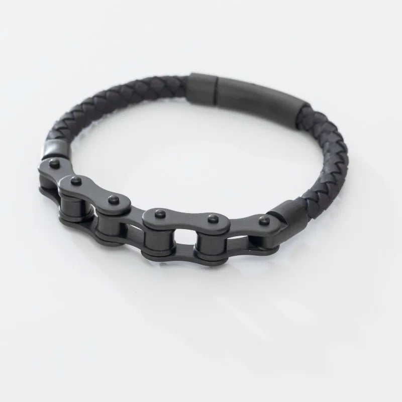 Pulseira de Couro com Fivela de Metal Estilo Motociclista Rock Party