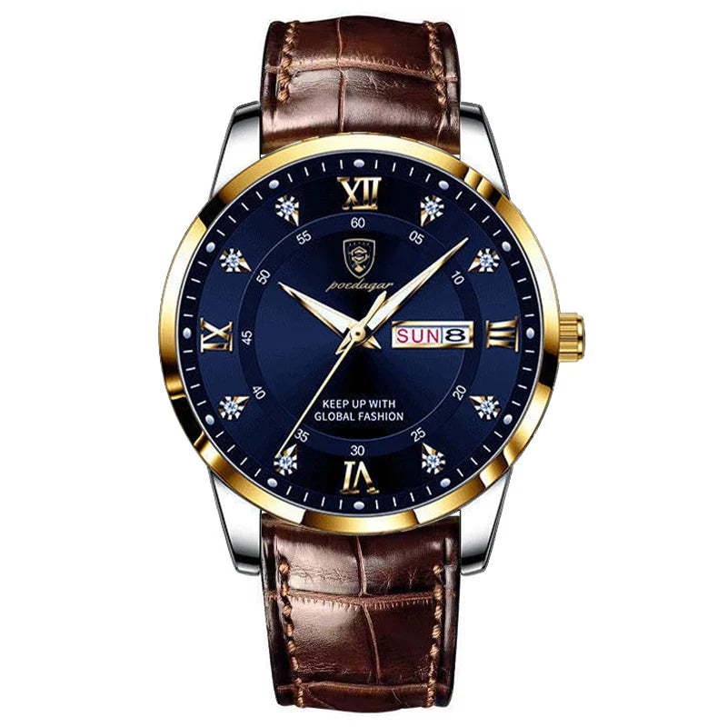 Relógio Masculino de Luxo, resistente à água com Pulseira de Couro