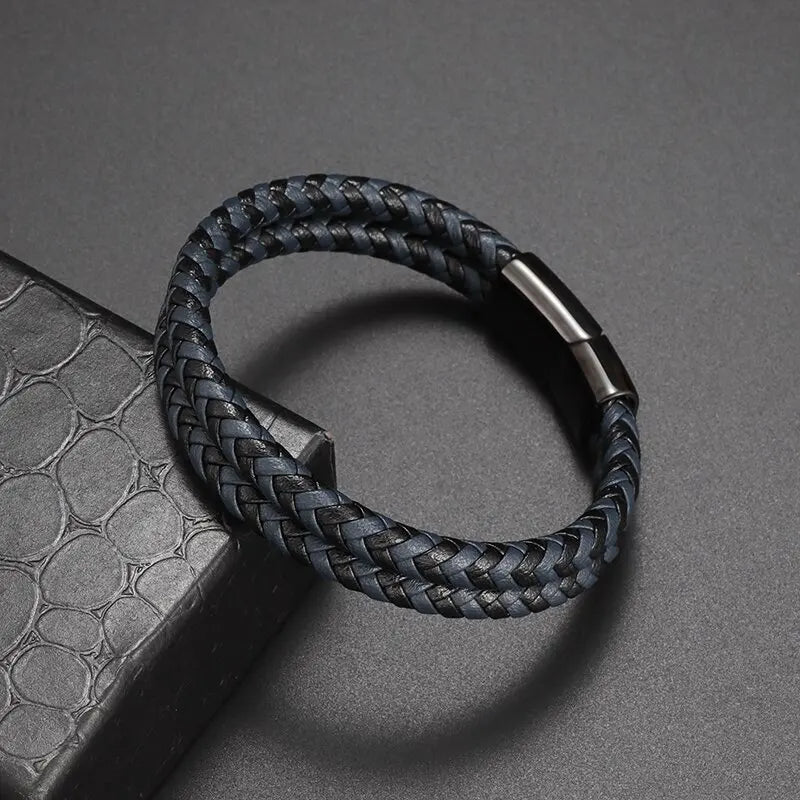 Pulseira de Couro com Fivela de Metal Estilo Motociclista Rock Party