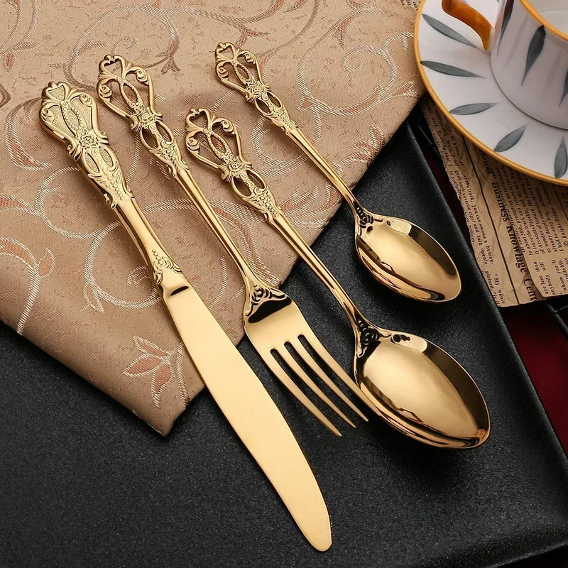 Conjunto de Talheres de Aço Inoxidável Dourado Royal European