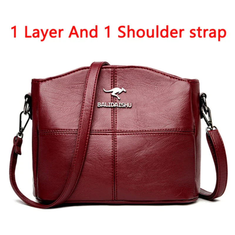 Bolsas Feminina Luxo de Couro Macio 3 Camadas Ombro Crossbody