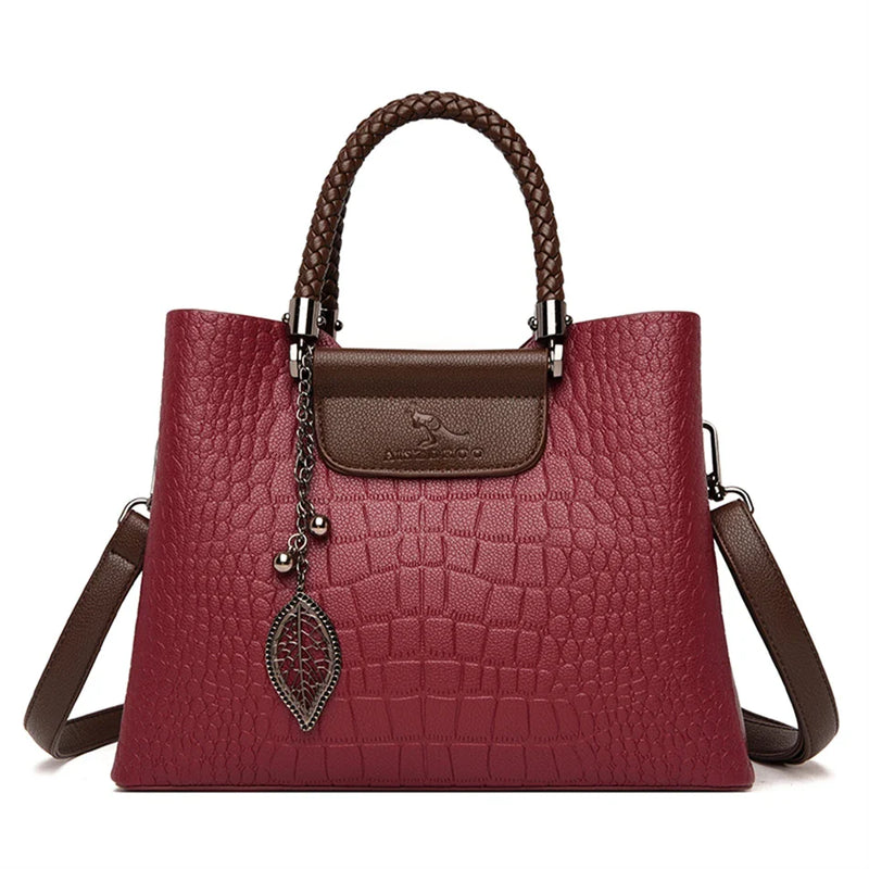 Bolsa Feminina de Couro 3 Camadas Jacaré de Luxo Crossbody