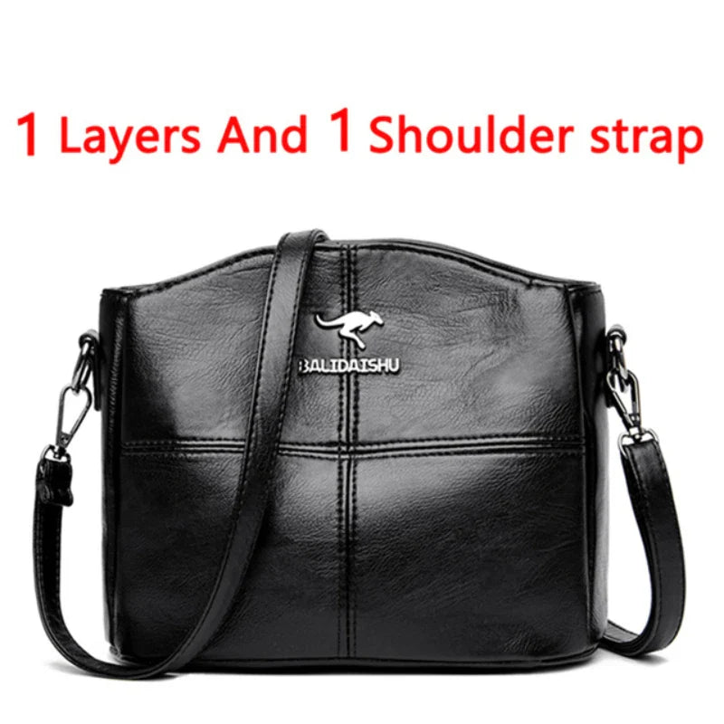 Bolsas Feminina Luxo de Couro Macio 3 Camadas Ombro Crossbody