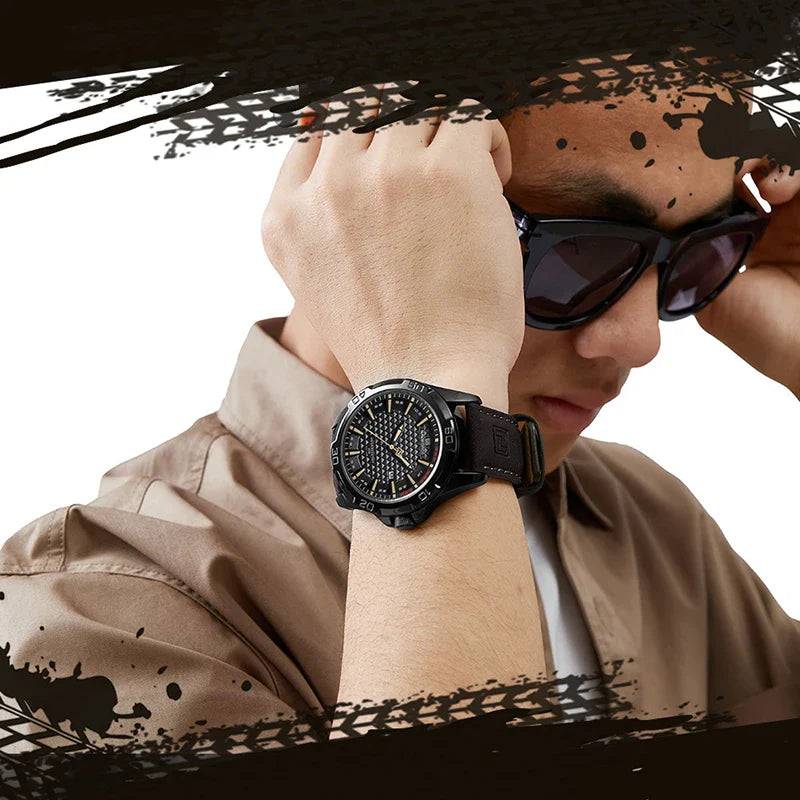 Relógio Masculino de Quartzo NAVIFORCE Pulseira de Couro Impermeável
