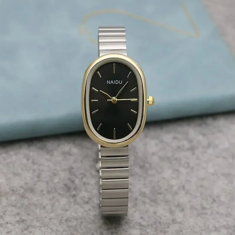 Relógio Feminino de Quartzo Menina Estudante Pulseira de Aço Inoxidável