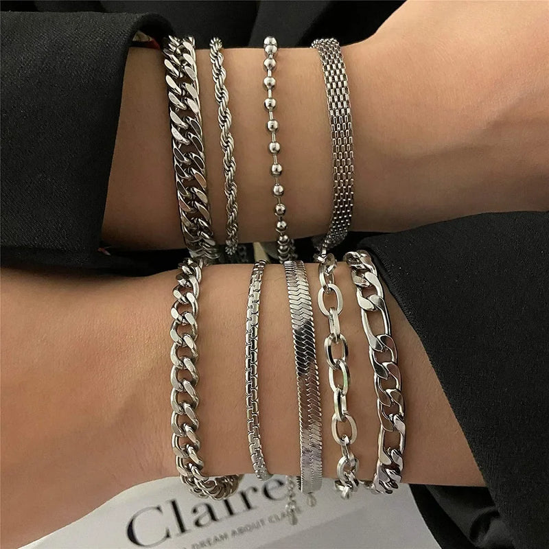 Pulseira Masculina de Corrente Cubana de Aço Inoxidável Viking Kpop Unisses