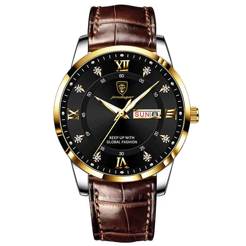 Relógio Masculino de Luxo, resistente à água com Pulseira de Couro