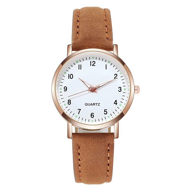 Relógio Feminino de Quartzo de Luxo Luz de Fundo com Pulseira de Couro