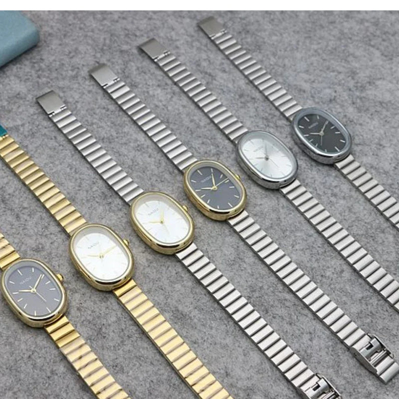 Relógio Feminino de Quartzo Menina Estudante Pulseira de Aço Inoxidável