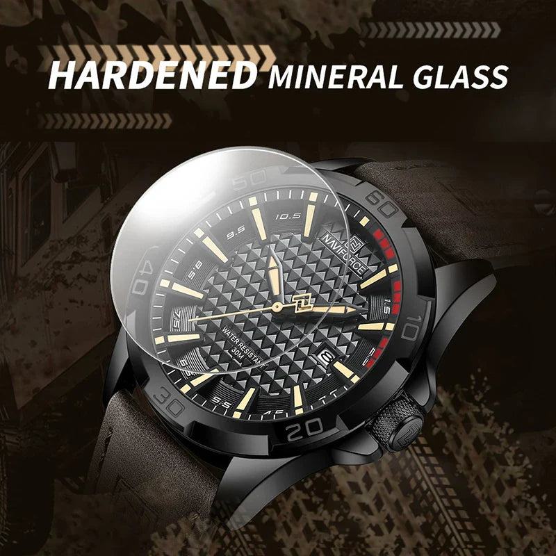 Relógio Masculino de Quartzo NAVIFORCE Pulseira de Couro Impermeável