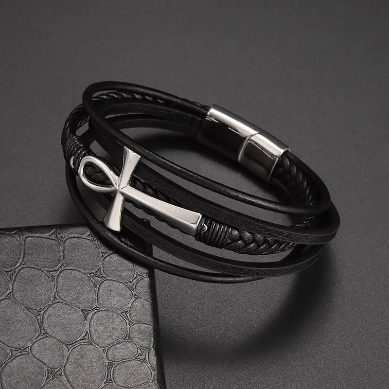 Pulseira de Couro com Fivela de Metal Estilo Motociclista Rock Party