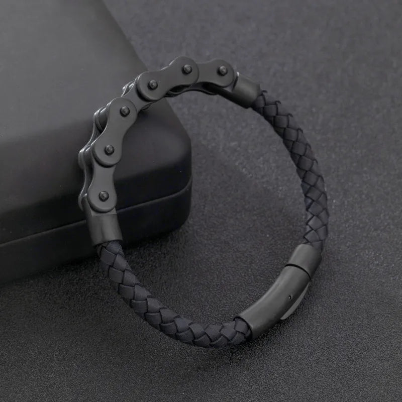 Pulseira de Couro com Fivela de Metal Estilo Motociclista Rock Party