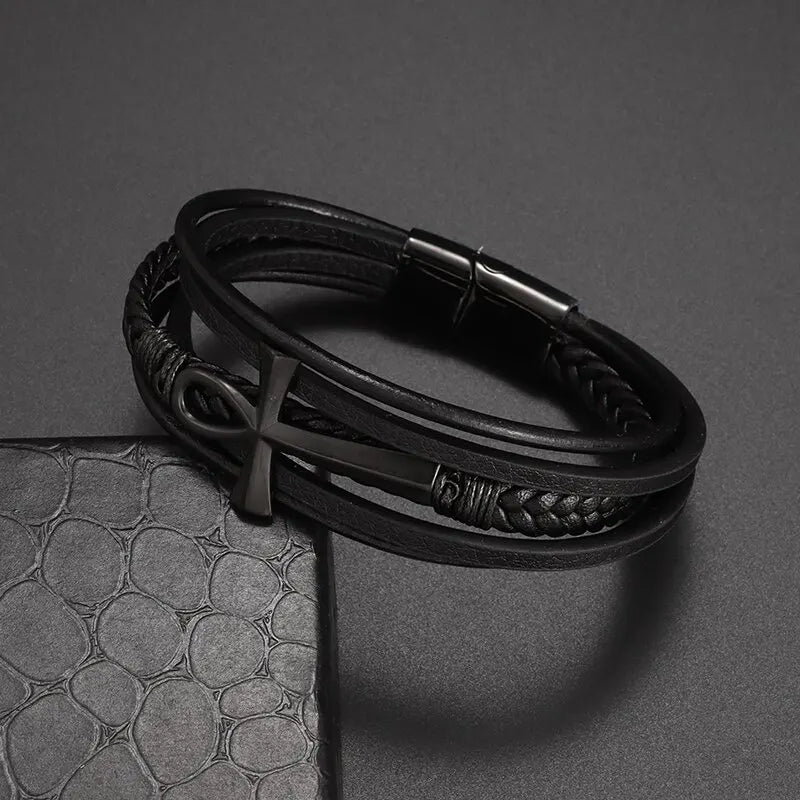 Pulseira de Couro com Fivela de Metal Estilo Motociclista Rock Party