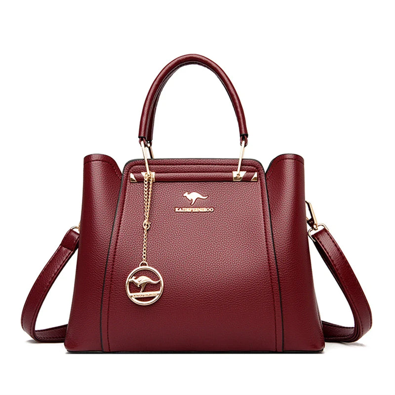 Bolsas Feminina Luxo de Couro Macio 3 Camadas Ombro Crossbody