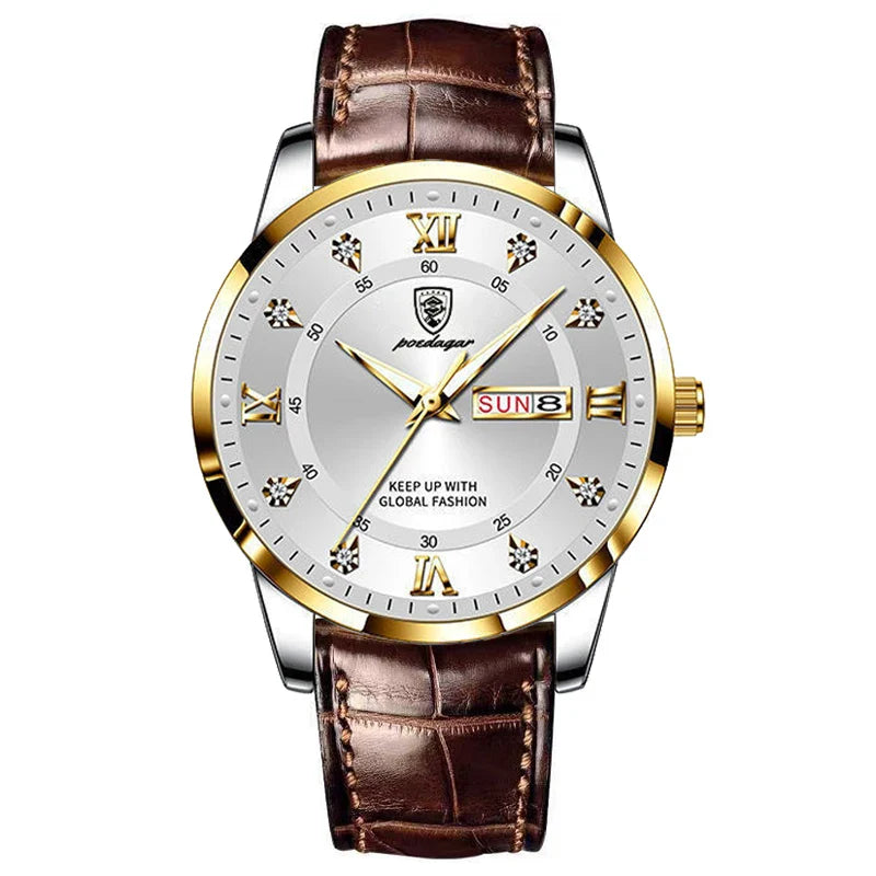 Relógio Masculino de Luxo, resistente à água com Pulseira de Couro
