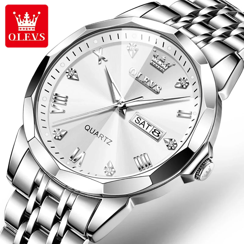 Relógio Masculino de Quartzo Luxo OLEVS Design de Losango à Prova D'Água
