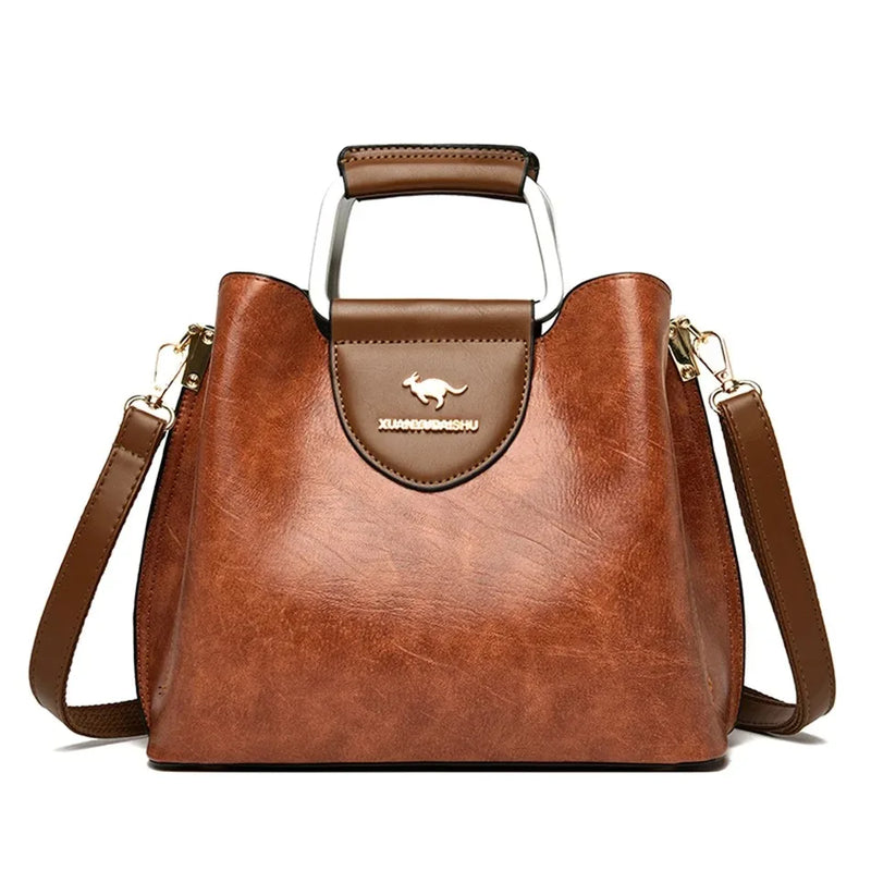 Bolsas Feminina Luxo de Couro Macio 3 Camadas Ombro Crossbody