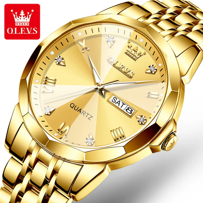 Relógio Masculino de Quartzo Luxo OLEVS Design de Losango à Prova D'Água