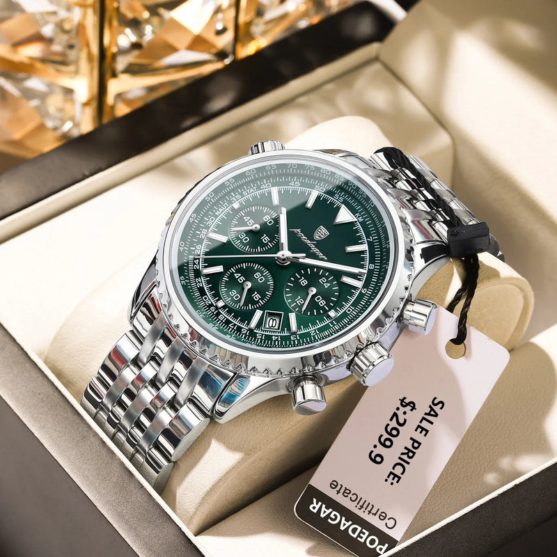 Relógio Masculino de Luxo POEDAGAR Pulseira de Aço Inoxidável à Prova D'Água