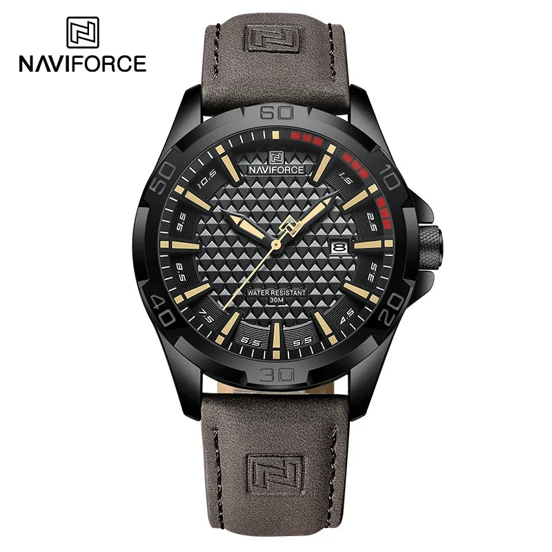 Relógio Masculino de Quartzo NAVIFORCE Pulseira de Couro Impermeável
