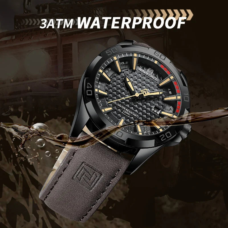 Relógio Masculino de Quartzo NAVIFORCE Pulseira de Couro Impermeável
