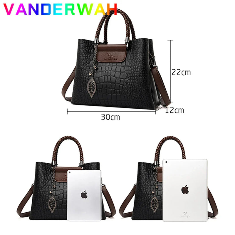 Bolsa Feminina de Couro 3 Camadas Jacaré de Luxo Crossbody